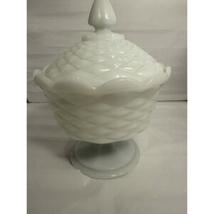 Old Glass Jar Candy Jar Opal Glass White Lidded Jar Bonbonniere Cookie Jar Glass